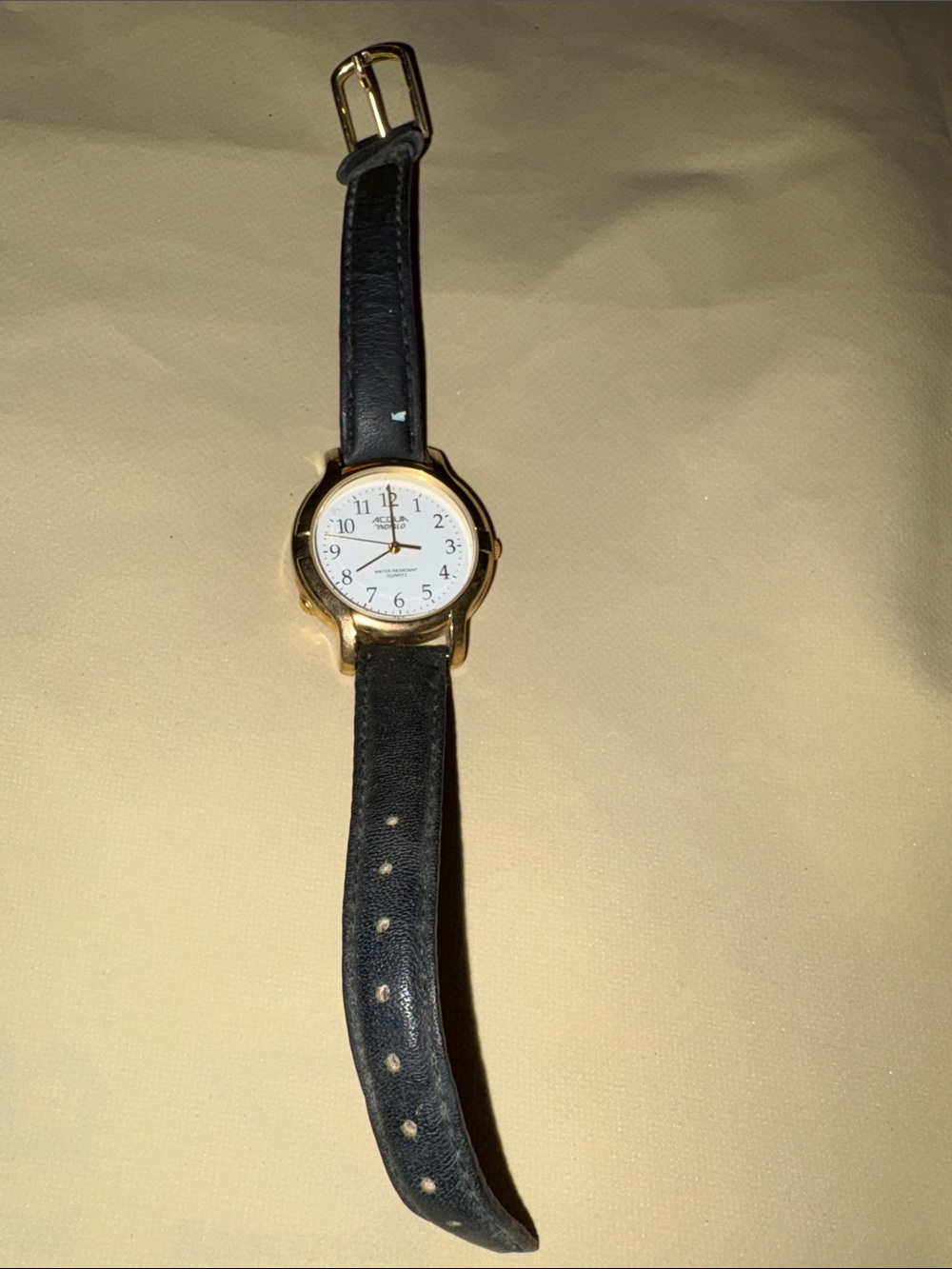 Classic Womens Gold Case Watch with Black Leather Strap